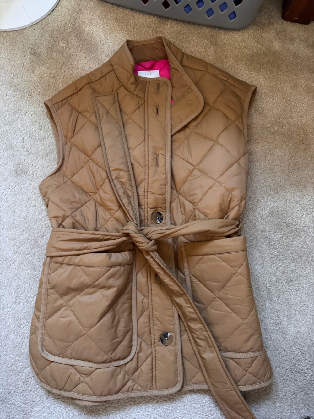 Women's Quilted Tan Belted Vest